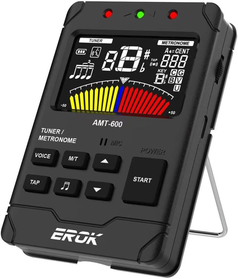 EROK Digital Metronome & Tuner - All-in-One Rechargeable with Stereo Headphone Output, Voice Counting, Ideal for Guitar, Bass, Violin & String Instruments(Black) - Image 1